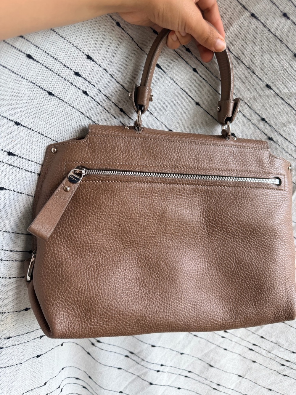Salvatore Ferragamo Brown Pebbled Leather Top-Handle Bag - Picture 6 of 10
